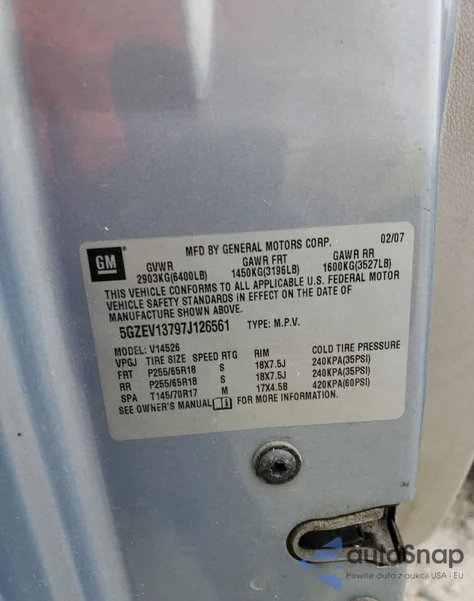 2007 Saturn Outlook Xe from USA, damaged, VIN 5GZEV13797J126561